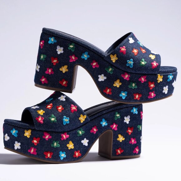 Miso Platform Sandal In Deep Blue Denim - Picture 1 of 12